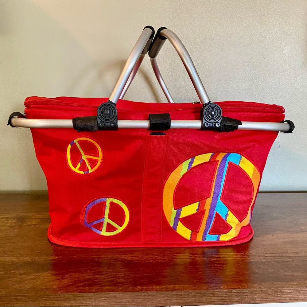Red Peace Sign Beach/Picnic Canvas Cooler Bag